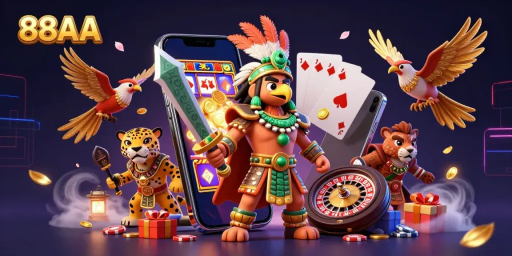 Experience the thrilling world of 88AA with vibrant slots and casino action featuring dynamic characters and games.