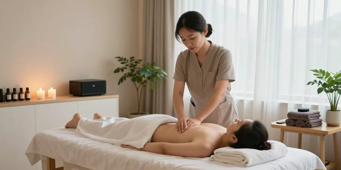 Relaxing massage scene featuring 구리출장안마 in a tranquil studio setting