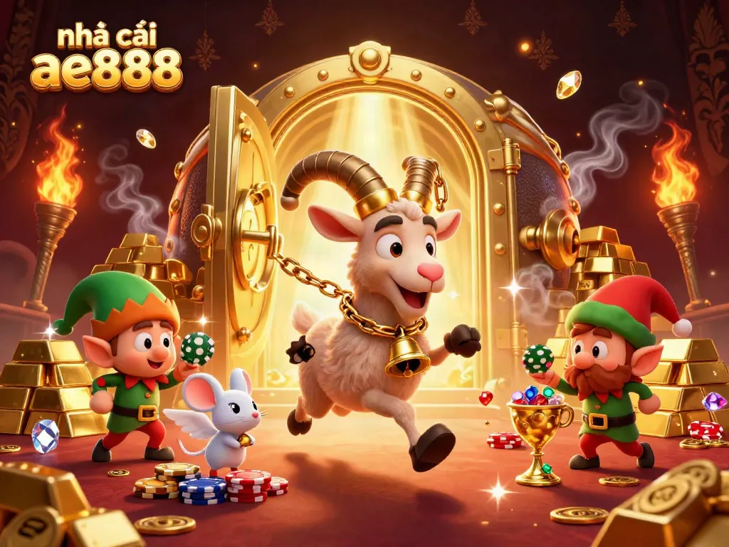 Join the thrill at nhà cái ae888 with vibrant casino action in a cartoonish festive setting.