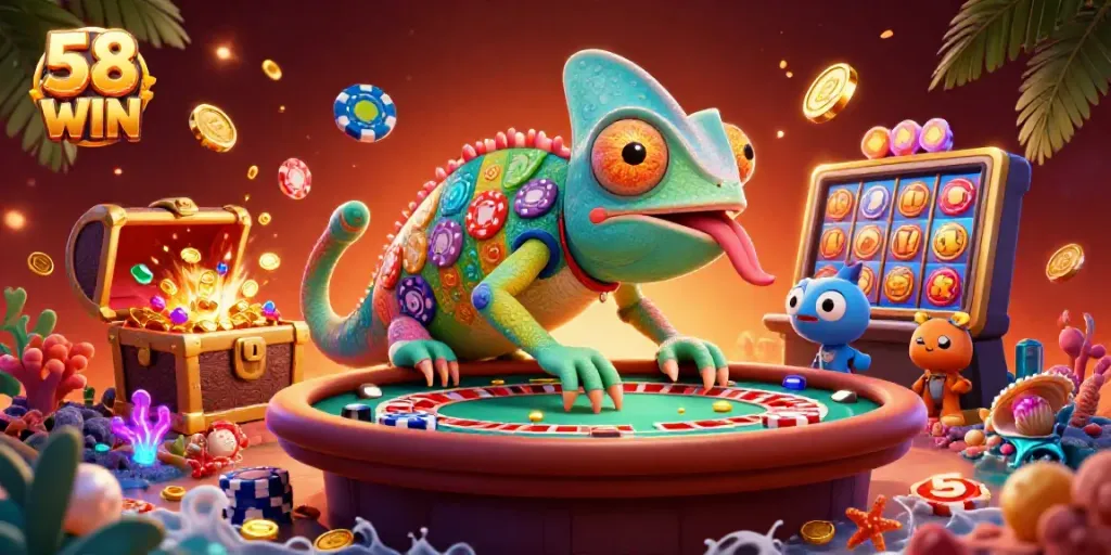 Experience thrilling gameplay with 58 WIN in a vibrant 3D casino atmosphere packed with dynamic elements.