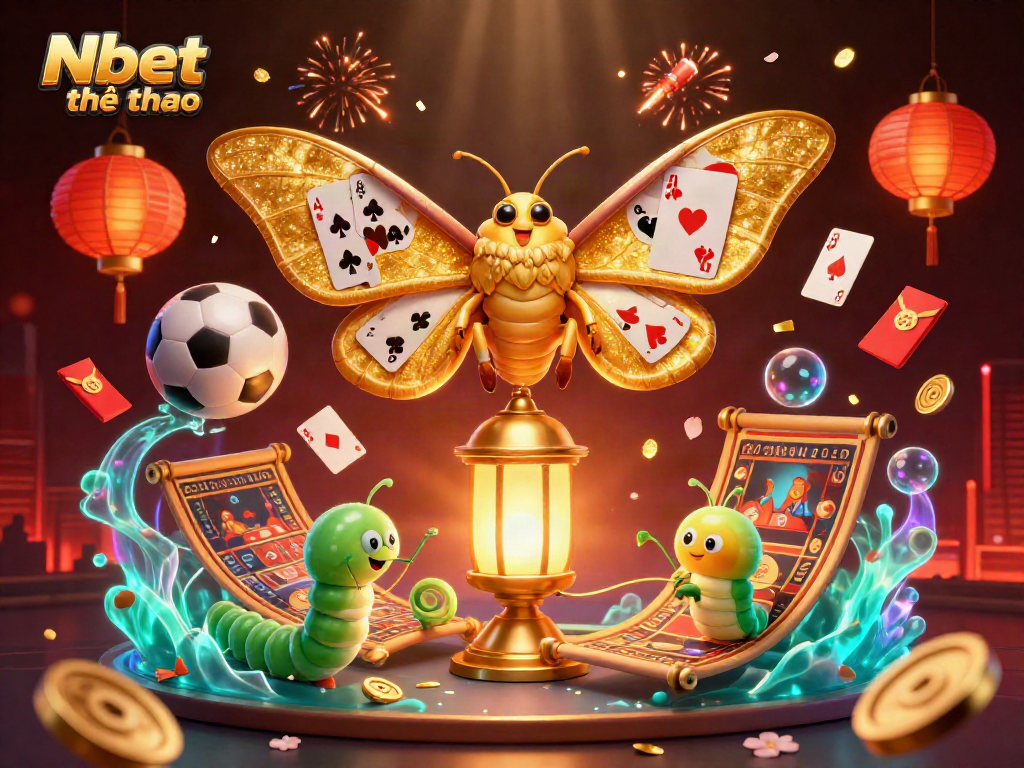 Nbet thể thao sports betting dynamic scene with colorful elements and 3D characters creating a festive atmosphere.
