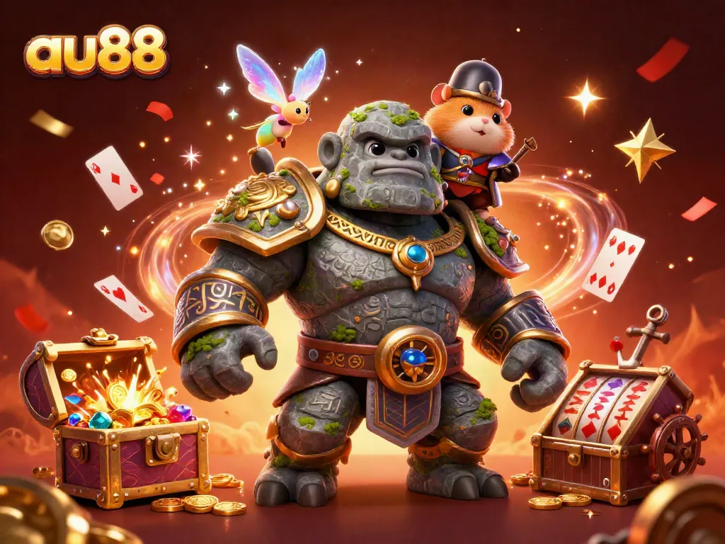 Experience thrilling casino adventures with au88, showcasing magical characters in a rich, vibrant scene filled with action.
