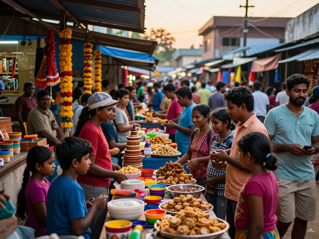 Vibrant marketplace scene showcasing Hela Ads as the heart of community engagement and commerce in Sri Lanka.