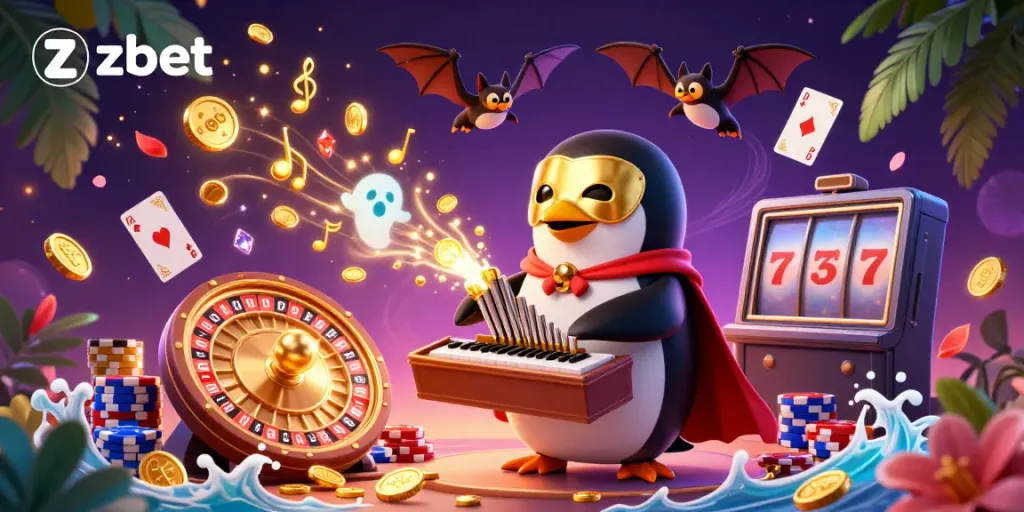 Enjoy thrilling gameplay at zbet with our vibrant casino illustration featuring lucky symbols and action.