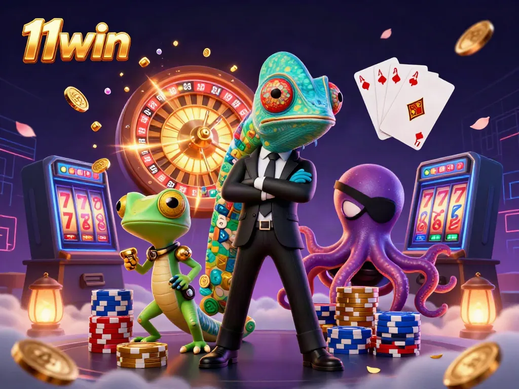 Experience 11win's thrilling casino atmosphere with animated characters in a rich 3D setting.