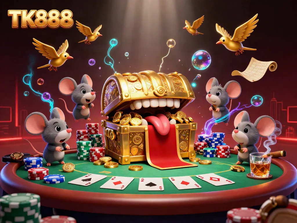 Join the adventure at TK888 with a treasure chest lure in a vibrant casino scene.
