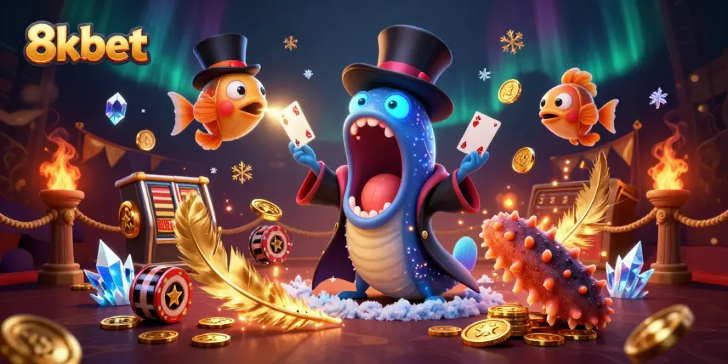 Experience thrilling gameplay at 8xbet with a vibrant underwater magic show featuring a gulper eel and anglerfish.