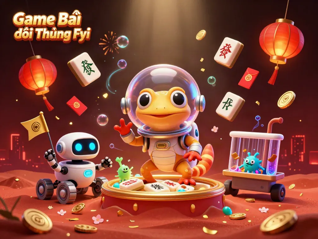 Experience the fun of Game Bài Đổi Thưởng Fyi with a 3D cartoon Martian gecko uncovering a golden casino.