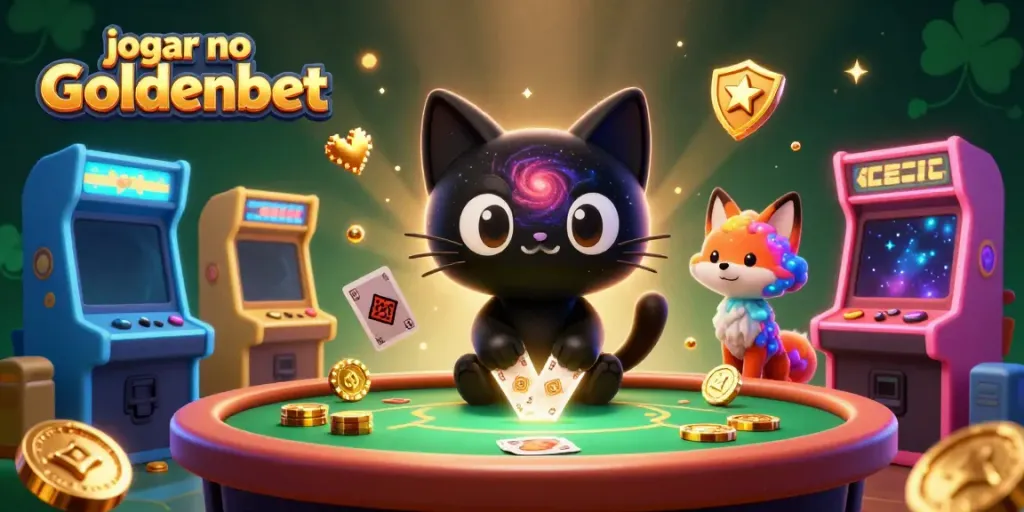 Uma cena vibrante que captura a emoção de jogar no Goldenbet com um gato e uma raposa cósmicos.