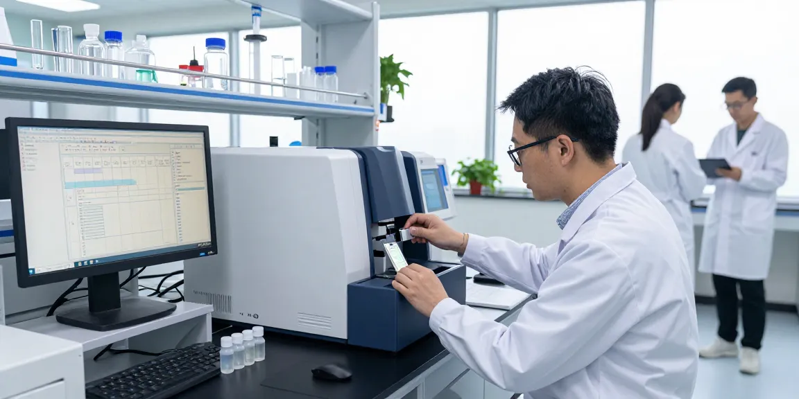 Aegean Labs scientist conducting HPLC analysis in a modern lab, showcasing precision in peptide testing.