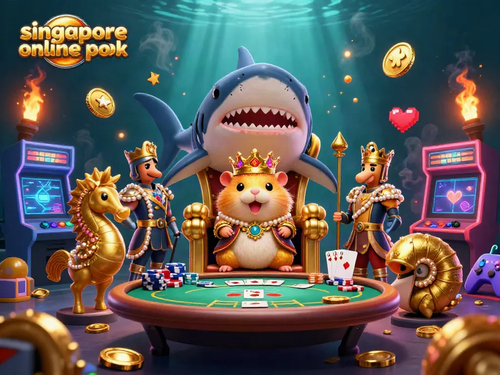 Experience thrilling singapore online poker action with a golden hamster king and vibrant game elements