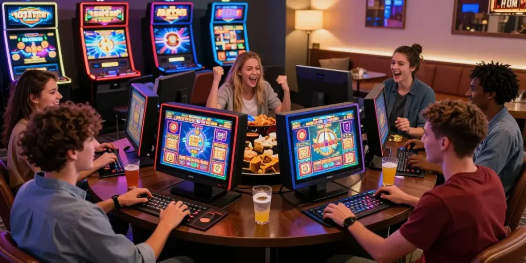 Pengalaman judi slot online yang menyenangkan bersama teman-teman di ruang tamu.