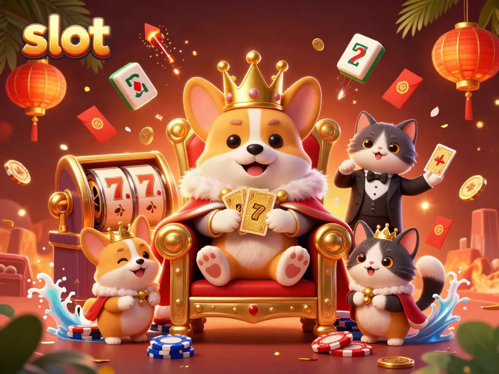Engage with exciting slot games amidst a vibrant casino scene featuring animated characters.