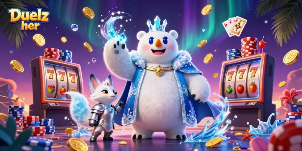 Spill casinospill med Duelz her, opplev en spennende atmosfære med glitrende mynter og spilleautomater.