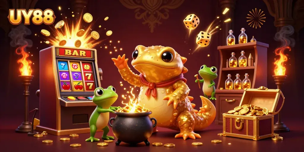 Experience captivating UY88 casino action with an enchanting 3D scene of mystical characters!