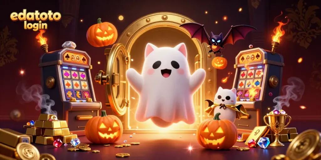 Experience the excitement of edatoto login with a ghost cat and vampire bat exploring a haunted casino.