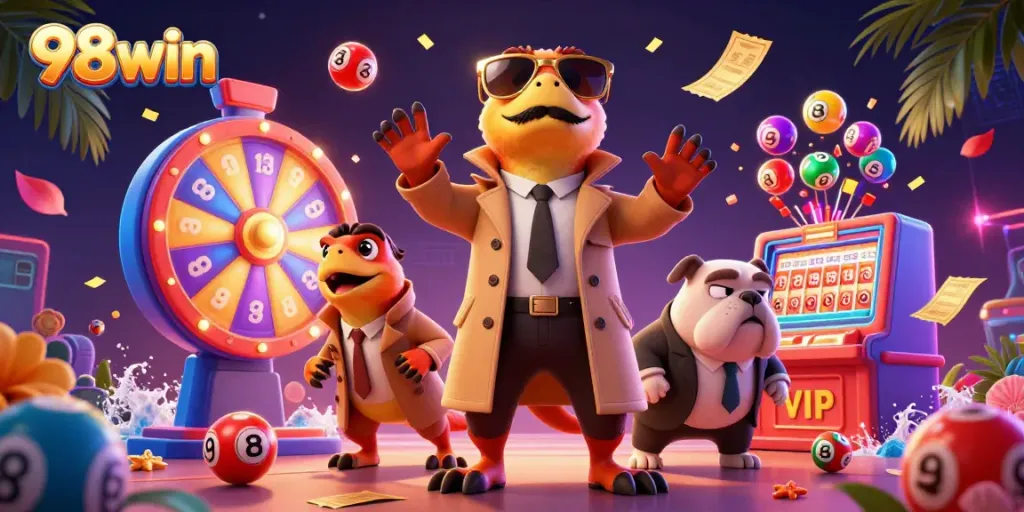 Experience gaming excitement at 98win with vibrant animated elements immersing players.