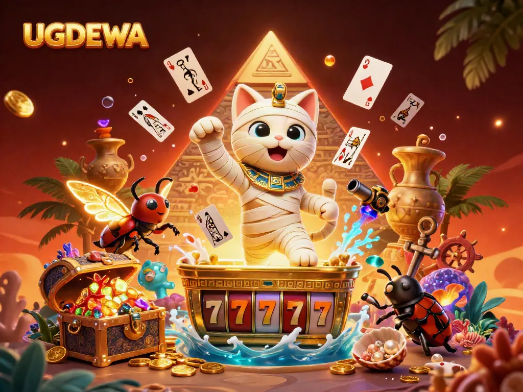 Explore UGDEWA's enchanting casino adventure featuring a mummy cat and treasures bursting with excitement.