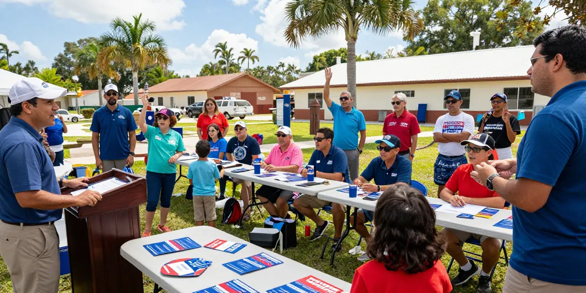 Casey Askar engaging with local voters in a vibrant Florida community meeting.
