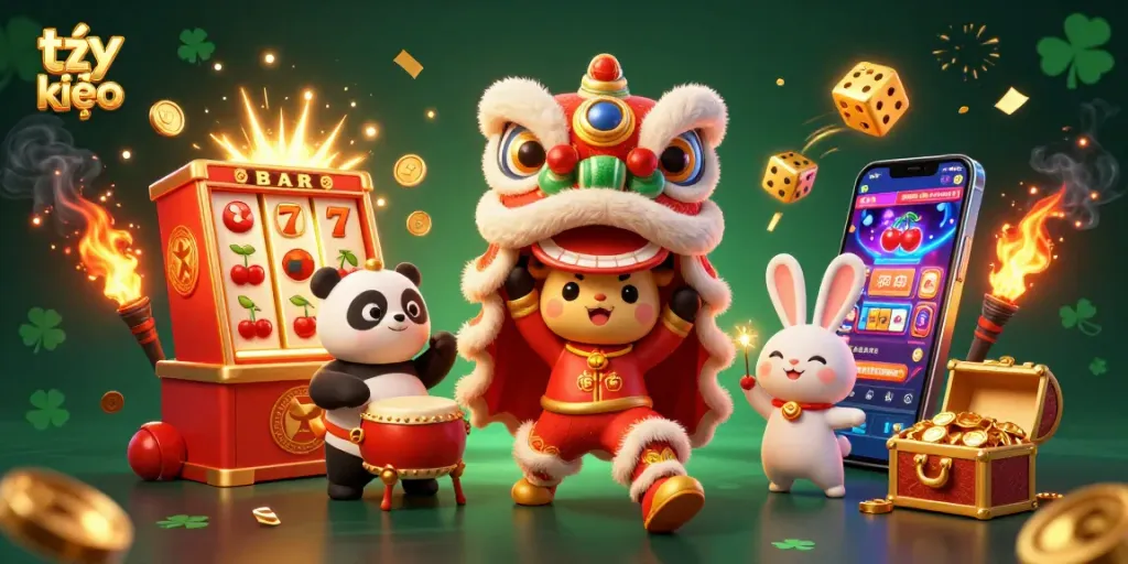 Experience thrilling bets with tỷ lệ kèo in a vibrant 3D casino scene.