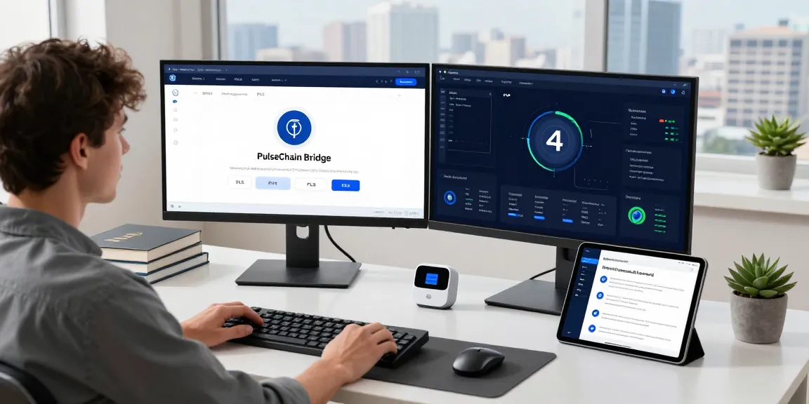 PulseChain Bridge interface displayed on monitors in a modern tech workspace
