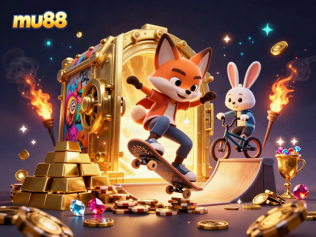 Experience captivating casino thrills with mu88 through a vibrant 3D illustration showcasing exciting gaming elements.