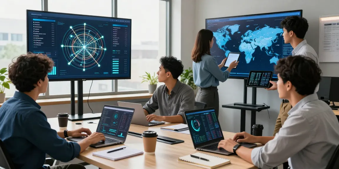 快連 VPN 團隊在現代科技工作空間中優化全球網絡表現，並使用協作工具。