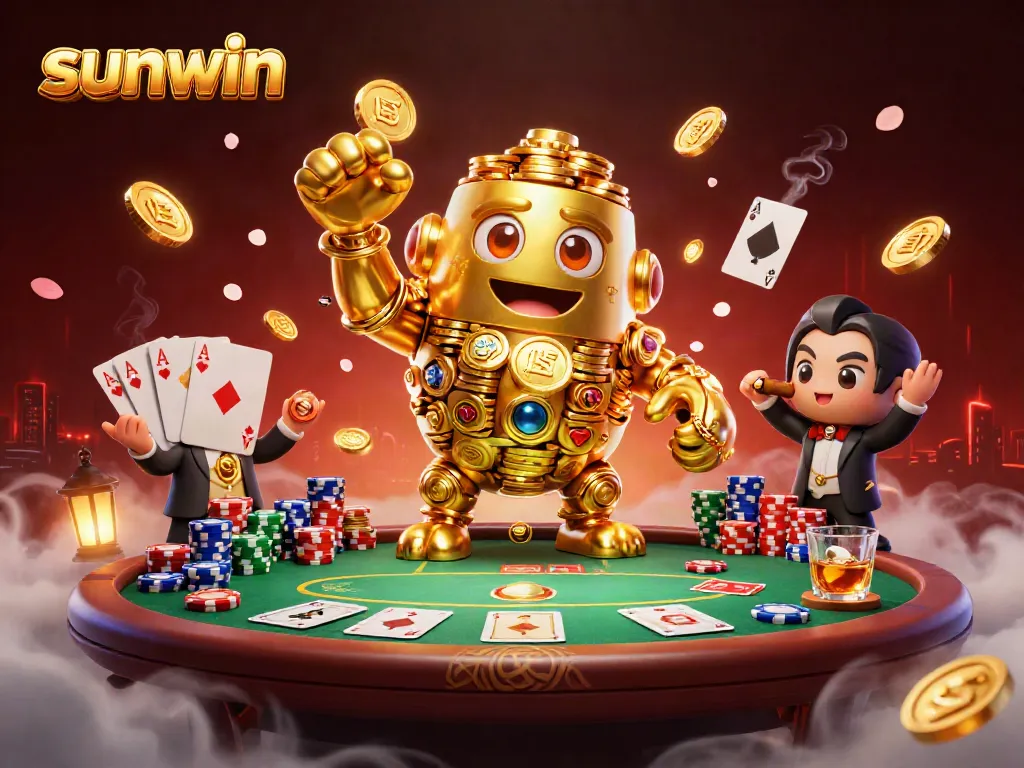 Experience the excitement of sunwin's gaming world with vibrant 3D casino elements and characters.