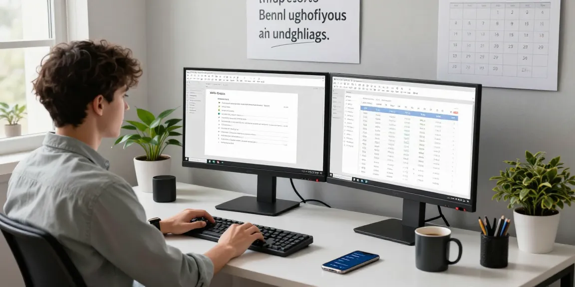 使用WPS Office下载的现代办公环境，开发人员在多屏幕上编辑文档，科技感十足。