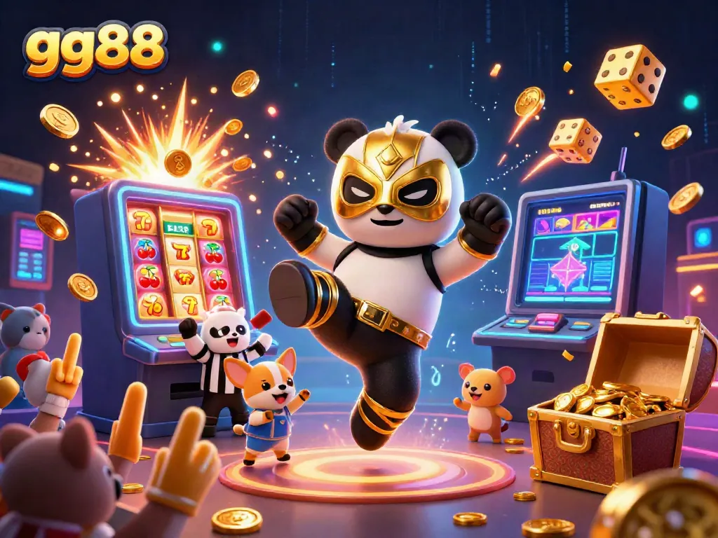 Experience thrilling gameplay with gg88 featuring a flying panda wrestler amidst a jackpot explosion.