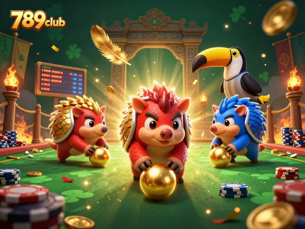 Experience exhilarating gameplay at 789club with rival pangolins competing in a vibrant casino atmosphere.