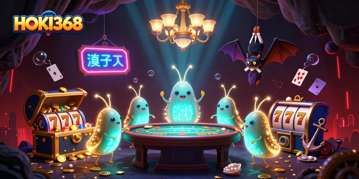 Experience the glowing casino excitement at HOKI368 with vibrant glowworms and dynamic gaming elements.