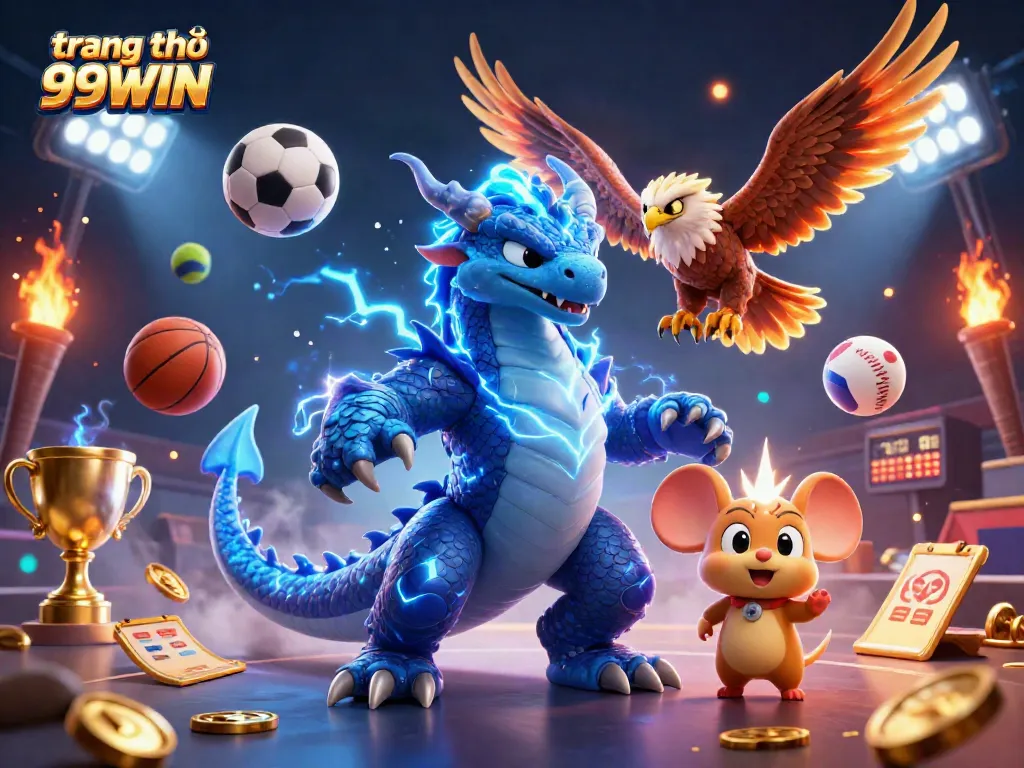 Engage in the excitement of trang chủ 99WIN with a vivid 3D illustration showcasing dynamic casino elements and characters.
