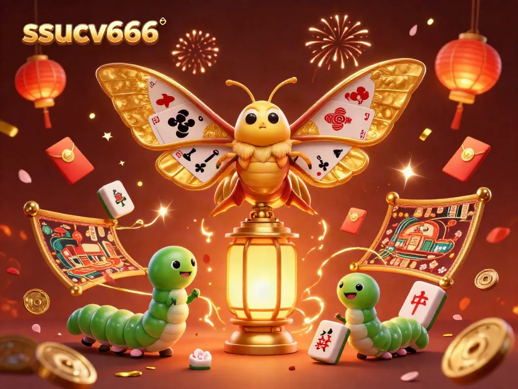 Engage with the dynamic spirit of gambling at ssucv666 featuring golden moths and festive casino elements.