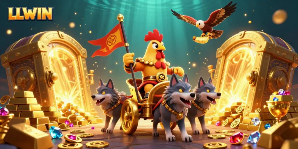 Experience thrilling moments at LLWIN with a dynamic 3D illustration featuring exciting casino elements and characters