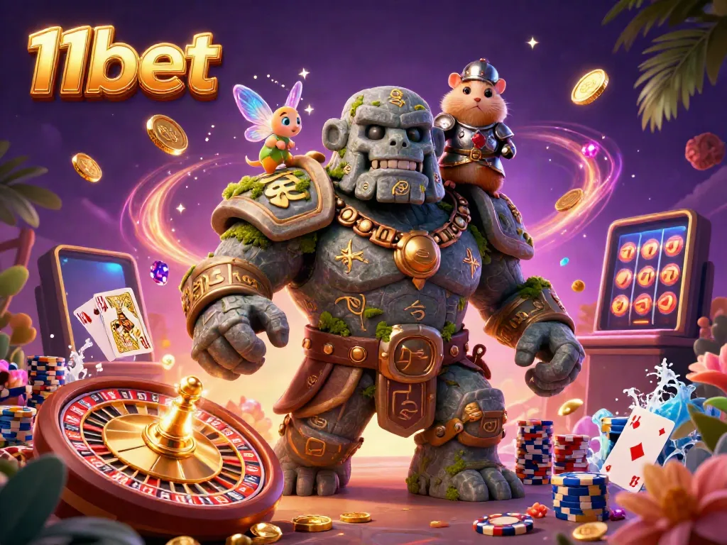 Experience thrilling 11bet casino adventures with a magical golem and friends amidst dynamic games.