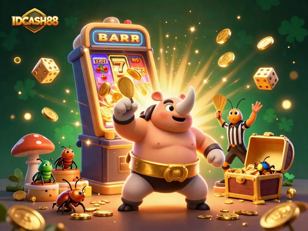 Experience the excitement of IDCASH88 with vibrant casino themes and dynamic game action in a 3D illustration.