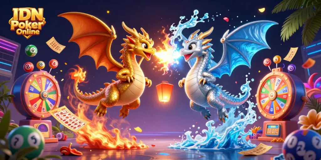 Engage in thrilling IDN Poker Online action with dynamic dragons and vibrant casino elements.