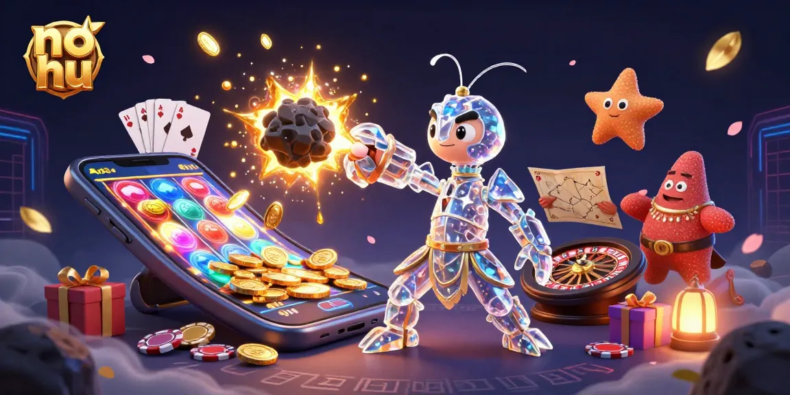 No hu slots jackpot scene with a cosmic samurai and starfish amidst exploding coins.