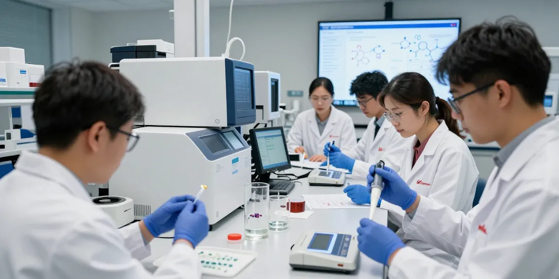 KoiPeptidesCanada.com researchers synthesizing high-quality peptides in a modern lab.