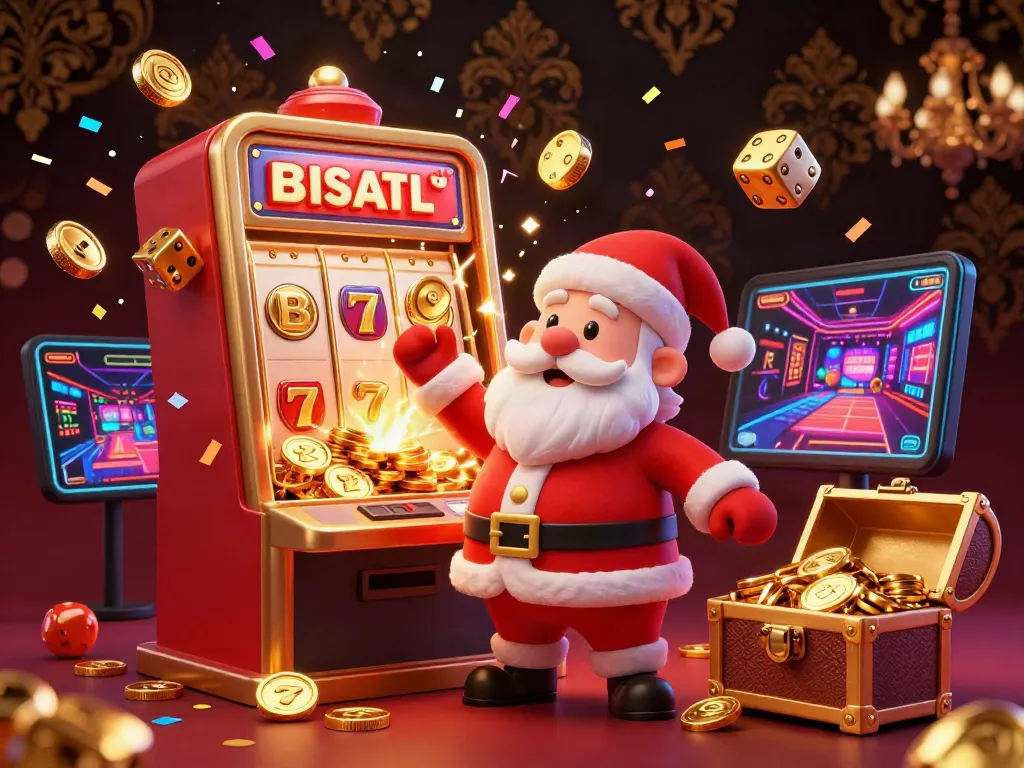 Experience the holiday magic with our vibrant Santa rental celebrating amidst casino fun.