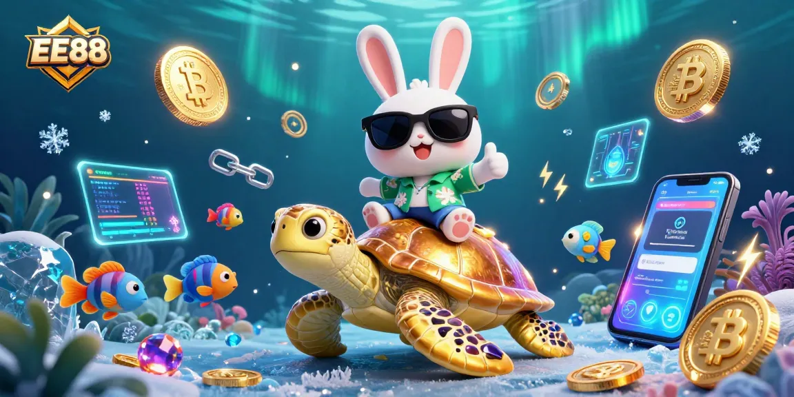 Join the fun at EE88, where players celebrate big wins amidst colorful casino and crypto elements.