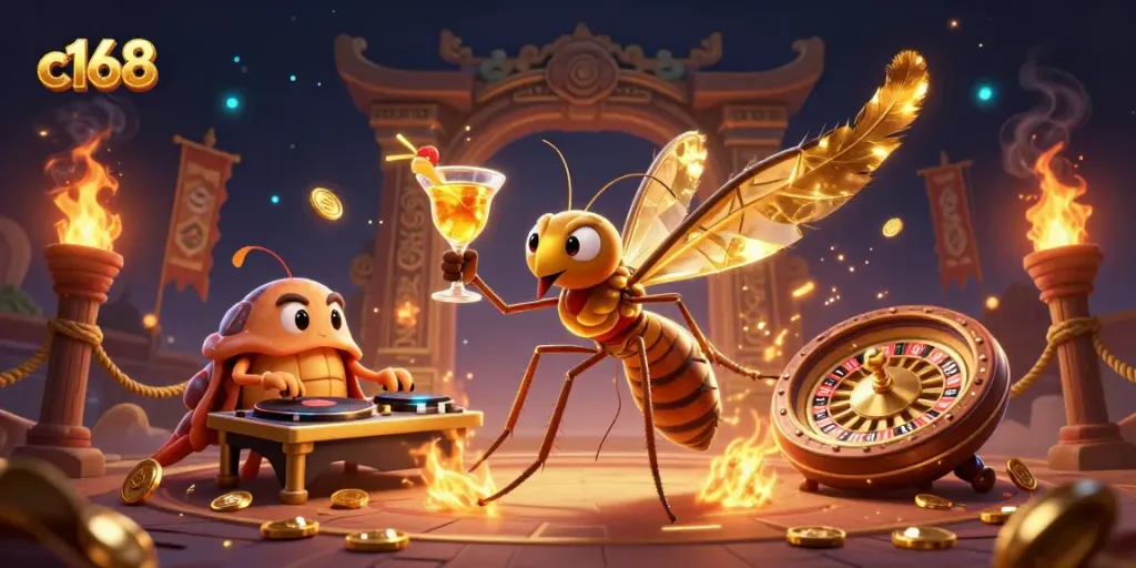 Experience the thrilling c168 gaming adventure with our casino characters and golden elements.