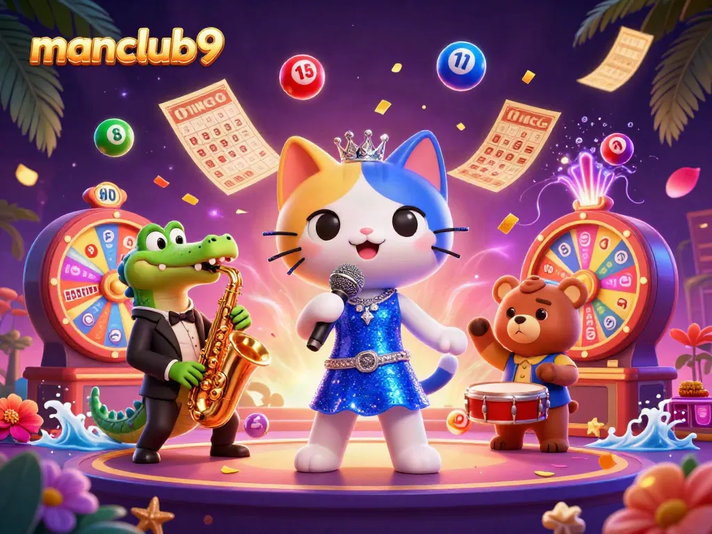 Experience the excitement at manclub9 with vibrant characters and dynamic casino elements.