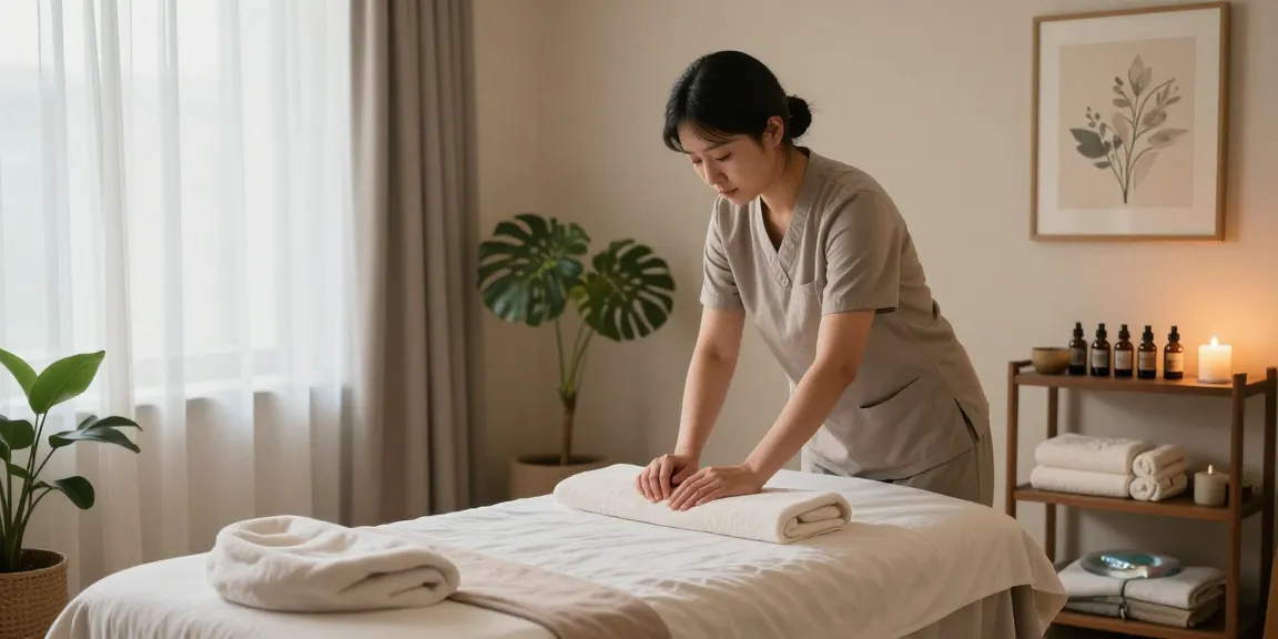 Relaxing spa room prepared for 성남출장안마 with calming decor and essential oils.