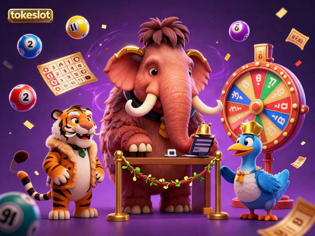 Experience casino excitement with tokeslot's vibrant 3D illustration featuring playful characters and dynamic gaming elements.