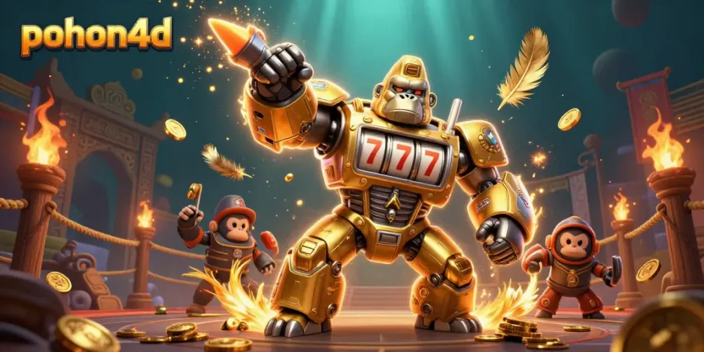 Engage with pohon4d slot machines featuring a mech gorilla in vibrant casino action.