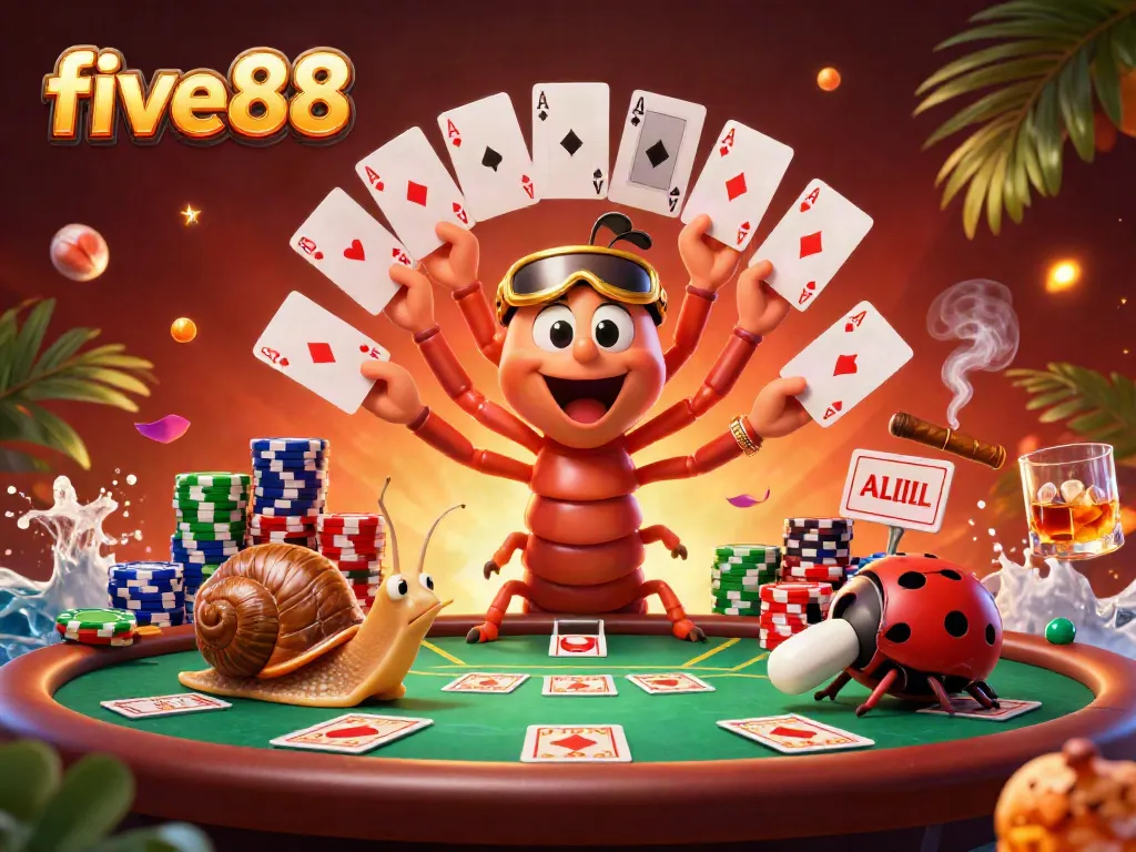 Experience the thrilling action with five88 at a vibrant online casino table, featuring a unique millipede dealer.