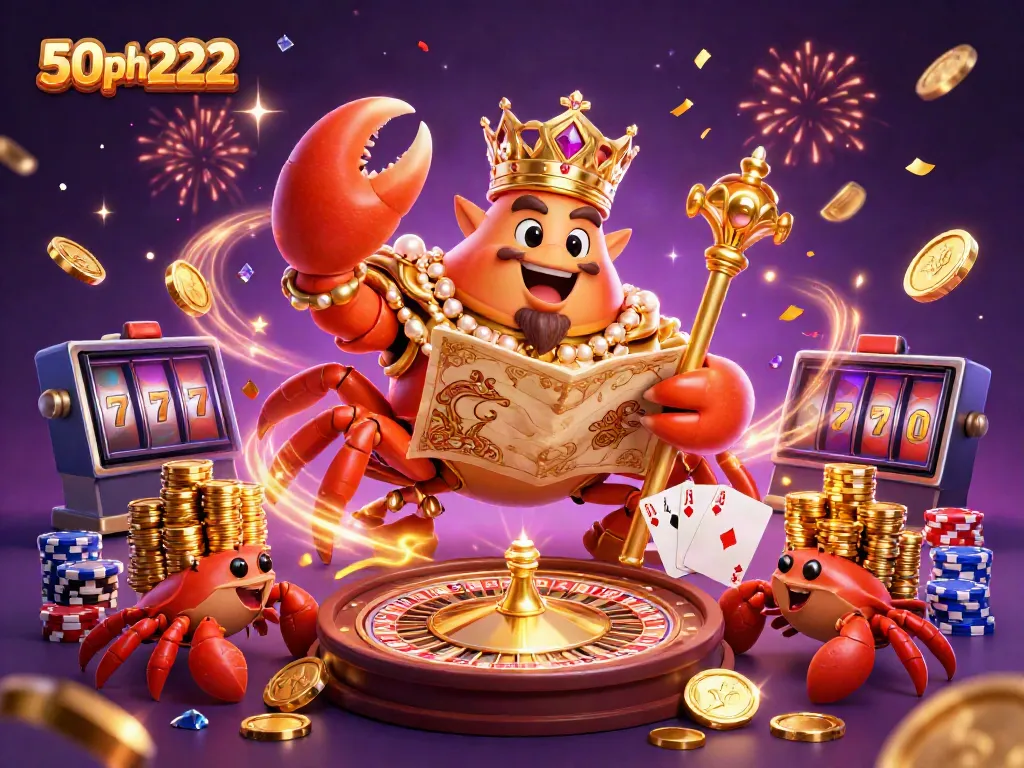 Engage with thrilling wins at 50ph222 featuring a golden crab emperor ruling the casino realm.