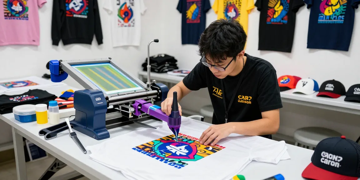 Vibrant t-shirt printing singapore workshop with custom designs and skilled printer.